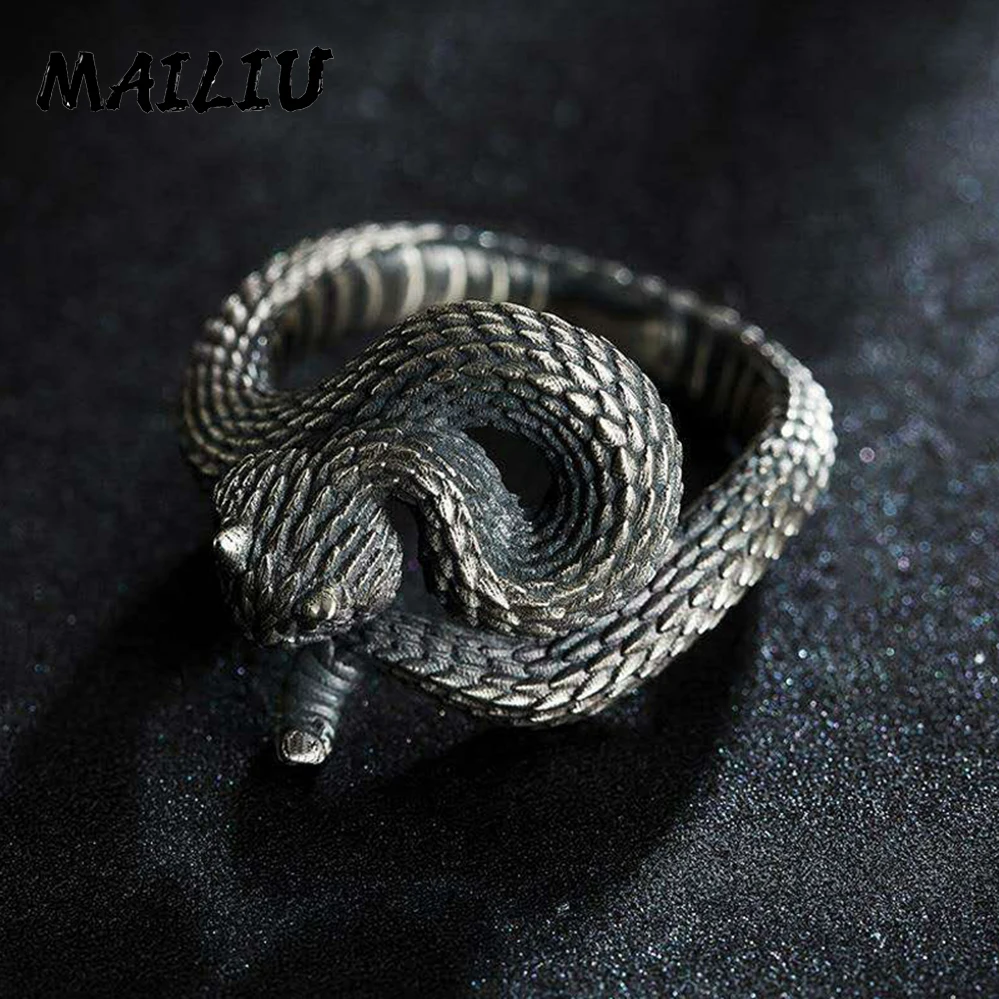 Silver Ring Rattlesnake Vintage Silver Plated Snake Ring Motorcycle Party Punk Domineering Women Men Cool Hip Hop Jewelry