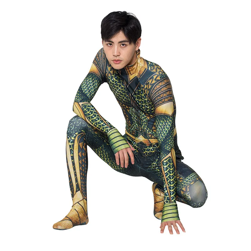DC Movie Comics Flesh-colored Golden Aquaman Children Adult Cosplay Bodysuit Halloween Party Perfor