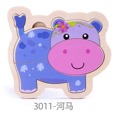 hippopotamus Деревянные детские Мультяшные животные движения трехмерные головоломки детские образовательные силы головоломки игрушки нерегулярные - Цвет: hippopotamus