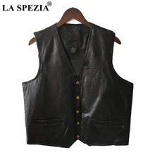 LA SPEZIA мужской жилет черный Байкерский жилет из натуральной кожи мотоциклетная рок куртка без рукавов Мужская осенняя одежда размера плюс 4XL
