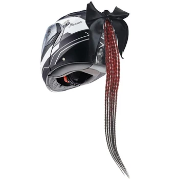 

24 Inch Motorcycle Helmet Braids Wig Dual Pigtail Ponytail With Sucker Bow High Quality Silk And Brand New Helmet Decoration