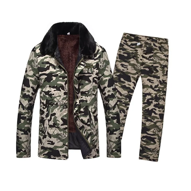 Winter Cotton Dress Set Middle-aged Men Camouflage Brushed And Thick Middle-aged Coat Plus-sized Cotton Coat