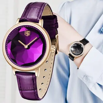 

BENYAR Luxury Brand Women Quartz Watch Ladies Leather Purple Diamond Wrist Watch for Women reloj mujer montre femme