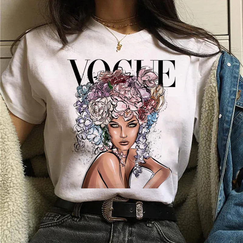 Женская рубашка Vogue Принцесса печать футболка Мода 90s Harajuku с коротким рукавом Футболка ulzzang девушка уличное платье рубашка футболка