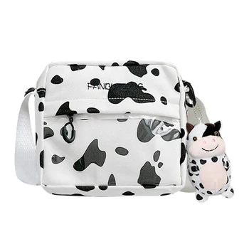 

Youth Ladies Simple Versatile Bag Portable Cow Printed Crossbody Bag Clear Splicing Shoulder Money Purse for Lady