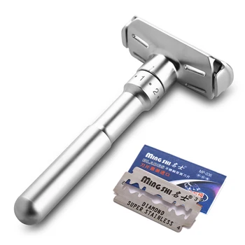 

TFLYSHAVE Adjustable Safety Razor Men Double Edge Shaving Razor Blade Aggressive 1-6 File Hair Removal Shaver with 5 Blades