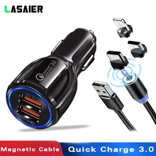 Быстрая зарядка 3,0 Автомобильное зарядное устройство мобильный телефон двойной usb зарядное устройство для Qualcomm Qc3.0 Быстрая Зарядка адаптер мини зарядное устройство магнитный кабель