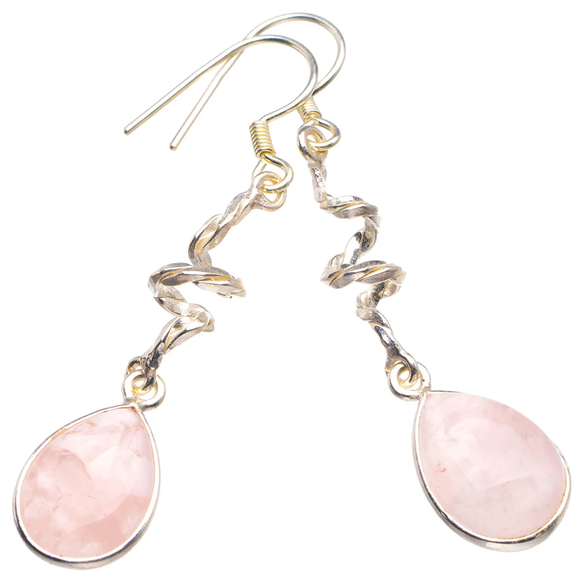 

Natural Rose Quartz Handmade 925 Sterling Silver Earrings 2" D3678