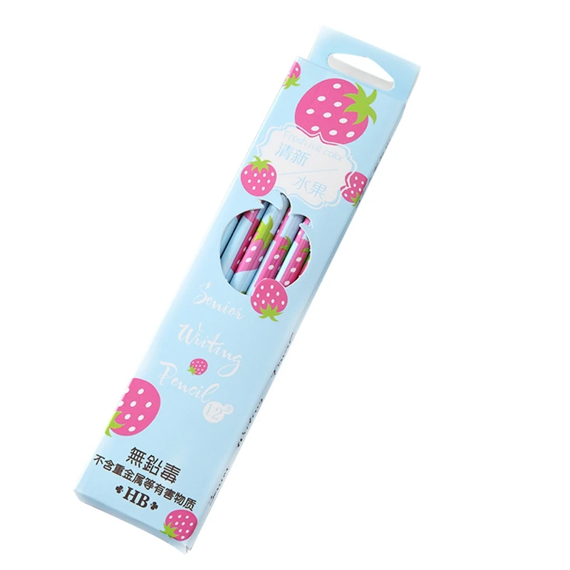12 Pcs/box Fresh Fruit Color Pencil With Eraser Creative School Student Stationery HB Black Pencils For Kids Writing Gift Supply - Цвет: BL