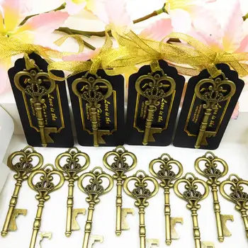 

50x Vintage Key Bottle Opener with Tags Label Sticker Wedding Party Favors Gifts