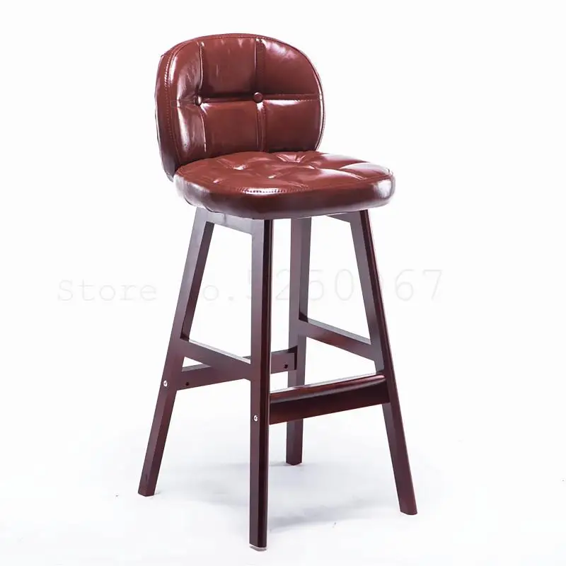 Solid Wooden Backrest Bar Chair Fashion Creative Modern Simple Family Front Desk High Stool |