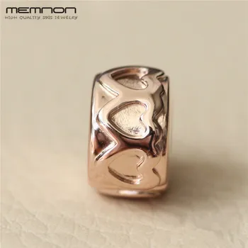 

Memnon Row of hearts charms 925 sterling Silver clip beads with rose fit beads Bracelets bangles DIY fow women fashion Jewelry