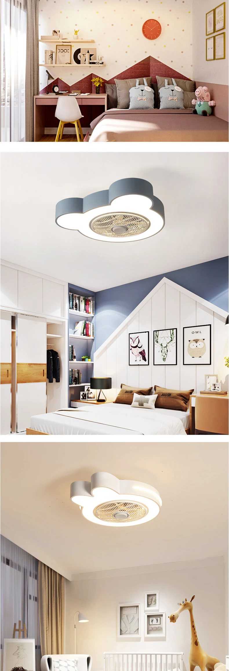 Creative Invisible mute home modern chandelier restaurant study bedroom simple children's room chandelier white pink black