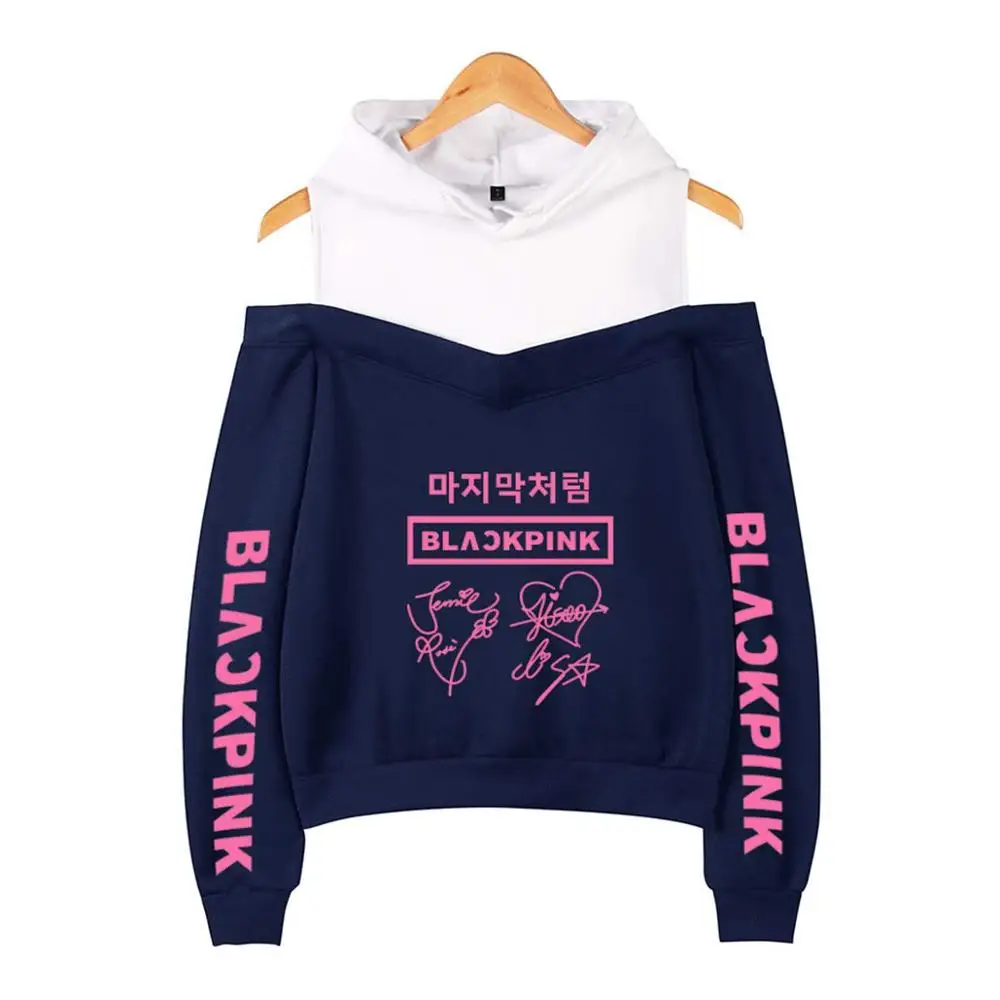 Mainlead Kpop черная розовая толстовка с открытыми плечами Lisa Rose Jennie Jisoo куртка - Цвет: Blue2