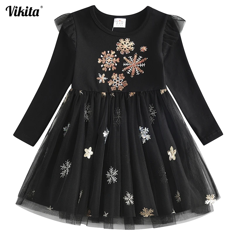 Детские платья для девочек с длинными рукавами; платье с блестками и снежинками для девочек; новогодний костюм; платье принцессы; детская Рождественская одежда; Vestidos