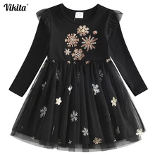 Детские платья для девочек с длинными рукавами; платье с блестками и снежинками для девочек; новогодний костюм; платье принцессы; детская Рождественская одежда; Vestidos