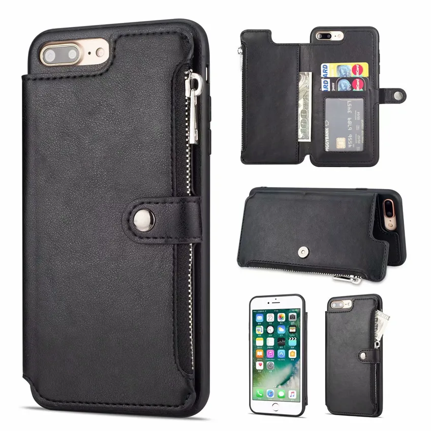 

PU Leather Zipper Case For iPhone 8 Plus 7 6 SE 2020 11 Pro Max 12 X XS XR Stand Back Cover For iPhone XS Max Luxury Phone Case