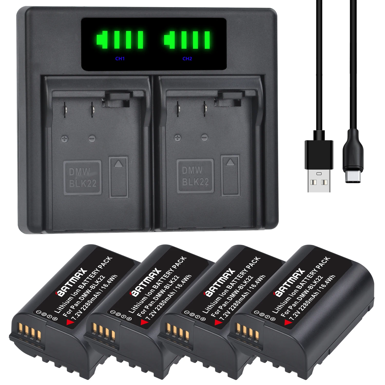 High-Capacity 4-Pack 2280mAh Rechargeable Batteries with LED Dual Charger