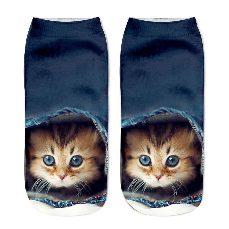 Женские носки с забавными животными и милым 3D принтом, женские короткие носки, носки унисекс, популярные женские модные носки с мультяшным котом для женщин