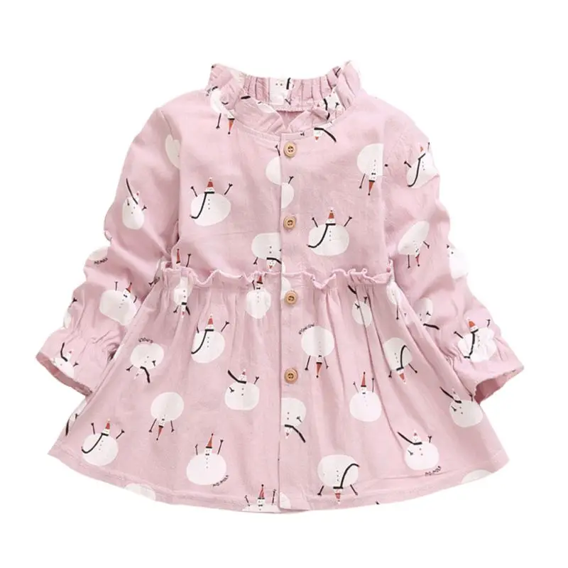 Платье для девочек; детская одежда для девочек; сезон весна-осень; Повседневное платье принцессы с длинными рукавами и принтом снеговика