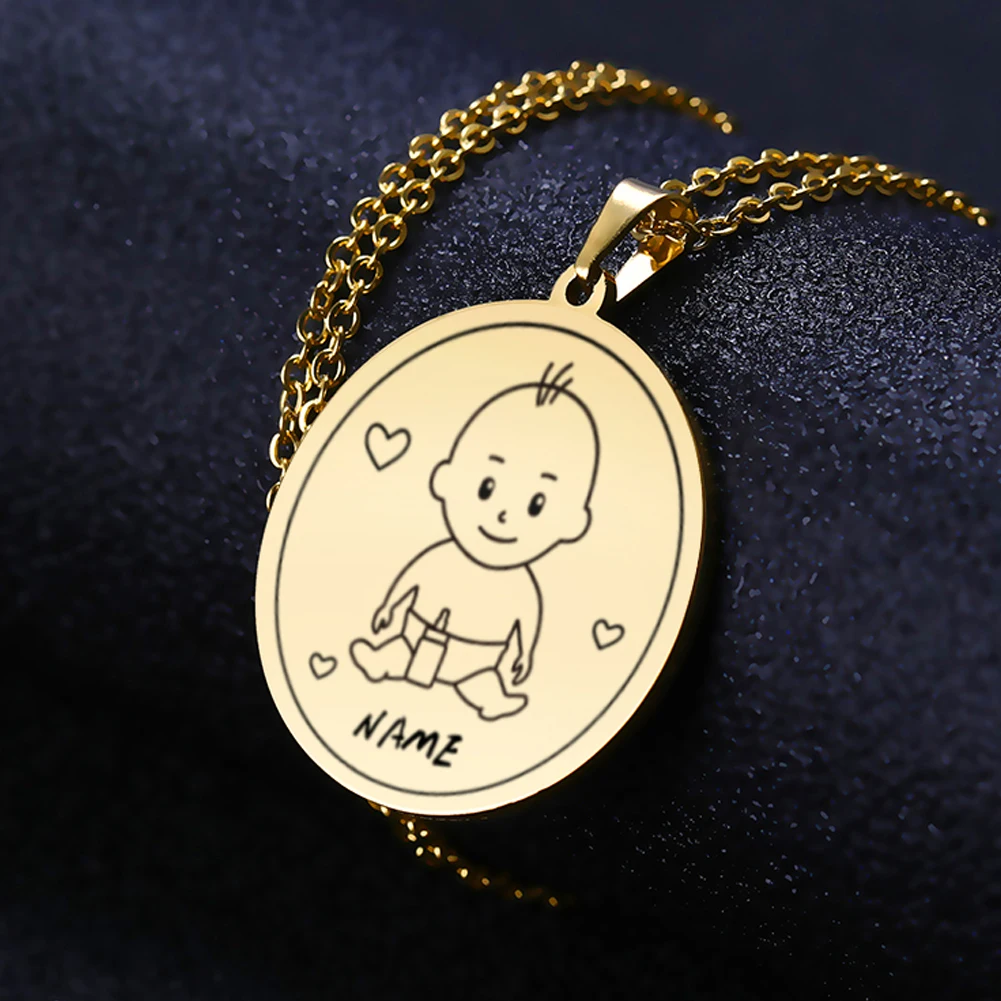 

Personalized Custom Name Baby Love Gift For Mother Father day Family Necklace Gold Color Stainless Steel Women Man Birth Jewelry