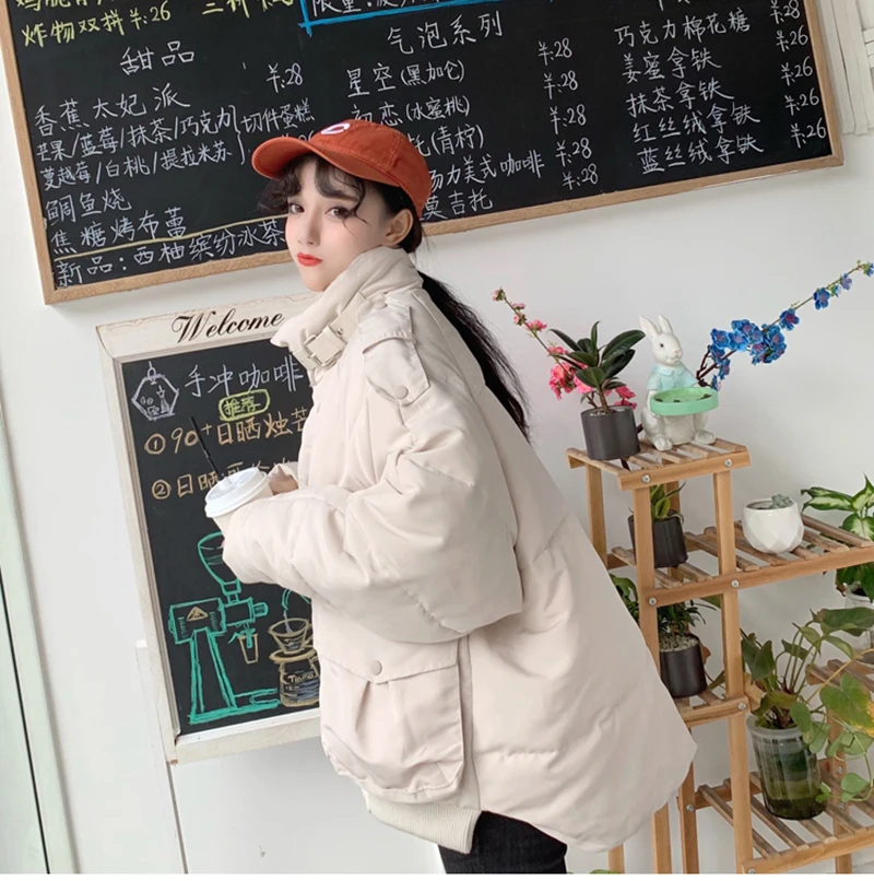 Harajuku BF утолщенные женские парки Повседневный свободный пуховик с высоким воротом женское теплое зимнее пальто с хлопковой подкладкой для женщин