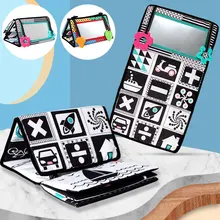 Livre en tissu pour bébé avec anneaux de dentition, jouets sensoriels Montessori à contraste élevé, noir et blanc