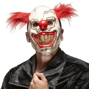 

Horror Red Nose Hair Joker Mask Cosplay Scary Demon Devil Clown Big Mouth Half Face Latex Masks Halloween Party Costumes Props