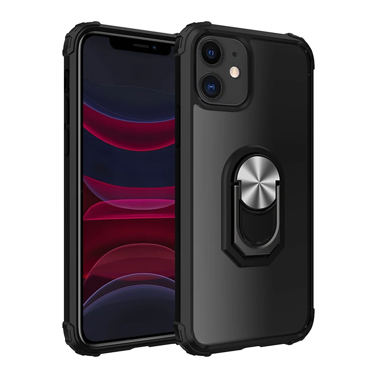 Black-Silver Ring Прозрачный чехол с кольцом для Apple iPhone 11 Pro XR XS Max 7 8 Plus X, акриловый защитный чехол, защитный чехол на заднюю панель, магнитный противоударный чехол - Цвет: Black-Silver Ring