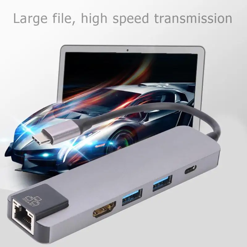 5 в 1 тип-c концентратор конвертер Многофункциональный USB-C HDMI+ RJ45+ USB+ тип-c Кабель-адаптер для Macbook/Macbook Pro/iMac Pro