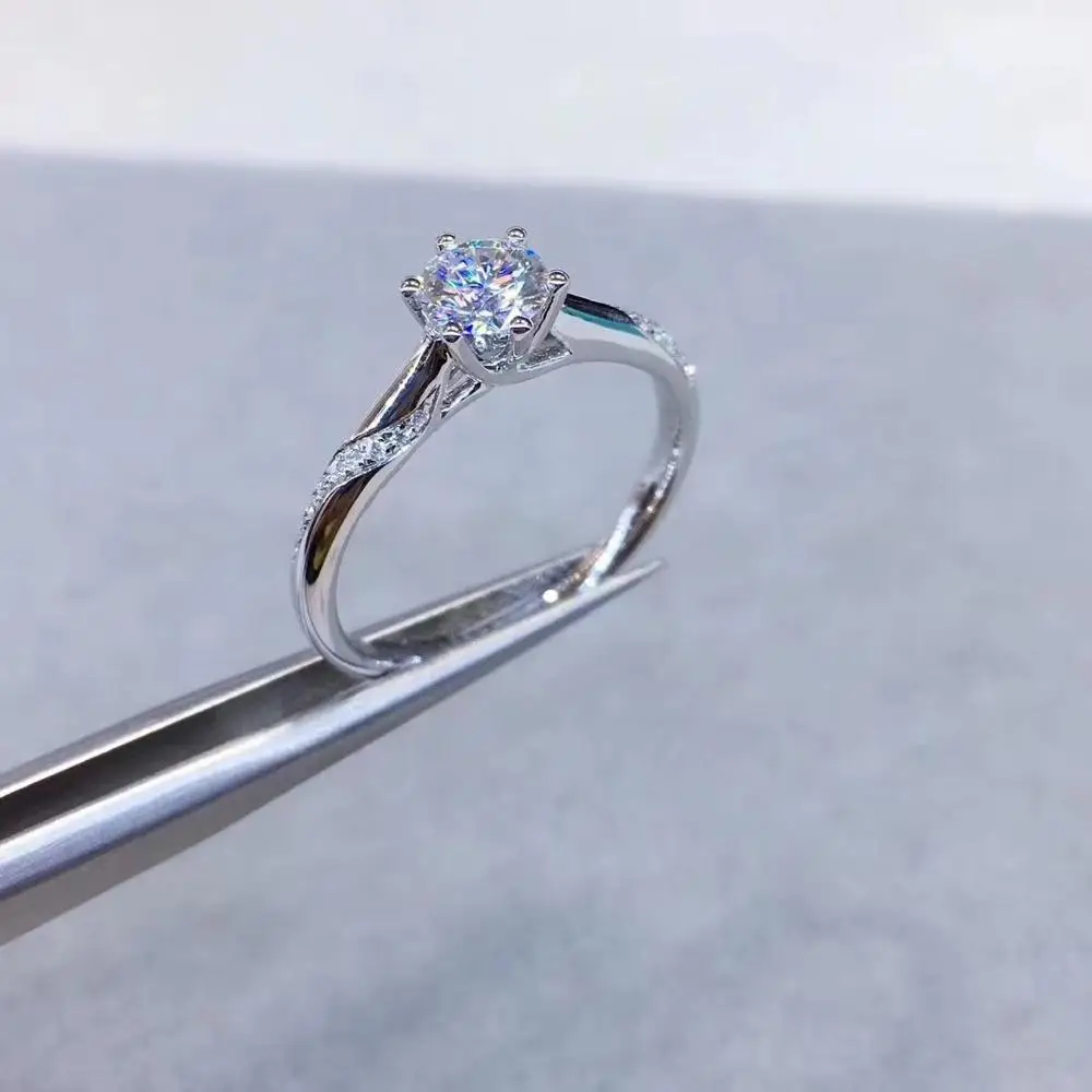 Кольцо Moissanite из белого золота с круглым цирконием, 1 карат 6,50 мм D VVS, роскошное свадебное кольцо Moissanite для женщин