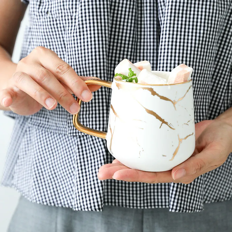 

Coffee Mugs Matte Luxury Nordic Marble Water Cafe Tea Milk Cups Condensed Coffee Ceramic Cup Saucer Suit with Dish Spoon