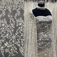1PC French starfish Handmade Sewing beads Lace Fabric Embroidered Wedding dress Net fabric Fashion Evening Dresses Cloth Tissus