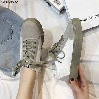 

SWYIVY Canvas Shoes Women Sneakers Lace Up Flat Woman Casual Shoes Spring 2020 New Striped Sneakers For Women Shoe Ladies Flat