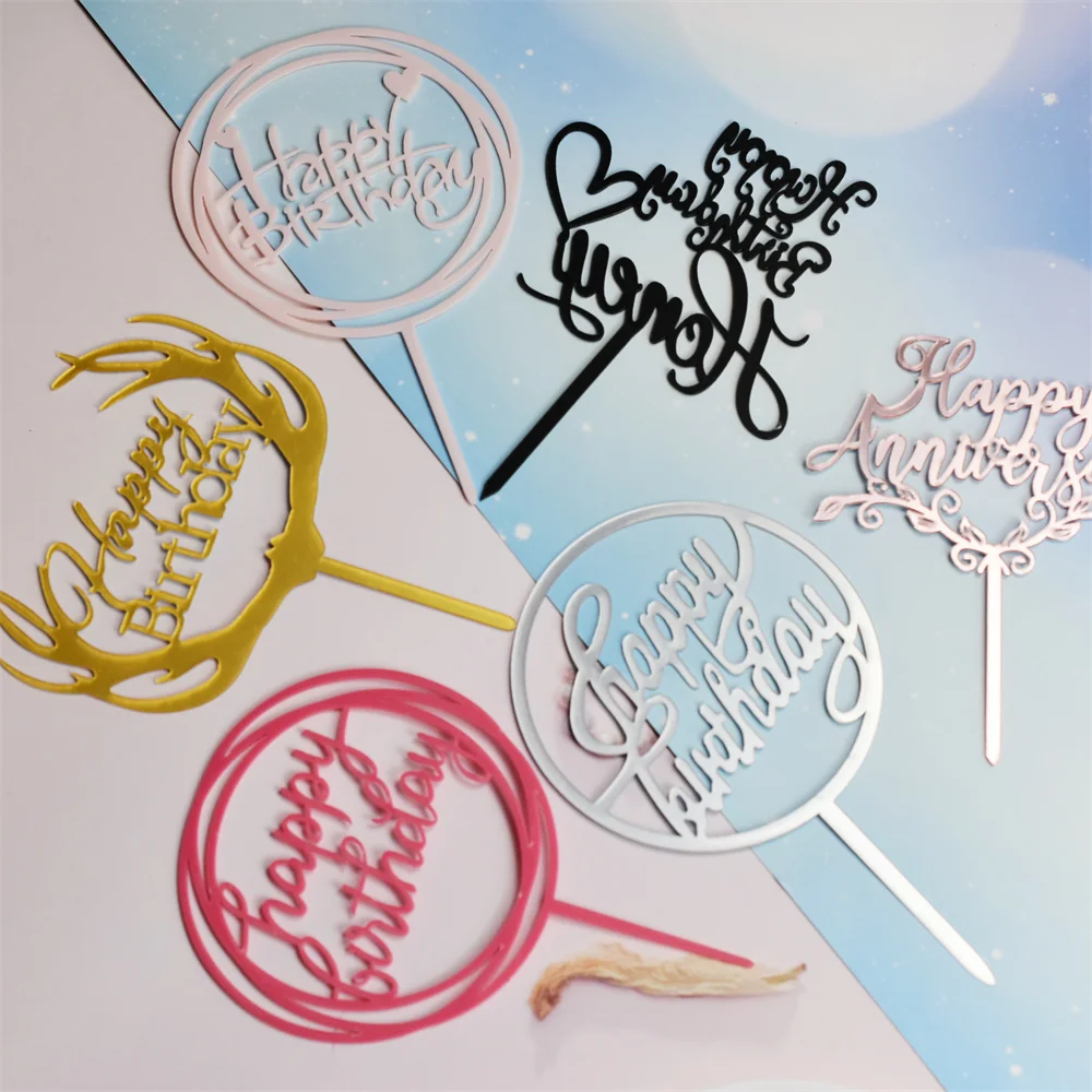 

Wedding Decor Golden Antlers Acrylic Cake Topper Baby Shower Card Dessert Table Plug In Happy Birthday Party Decoration Supplies