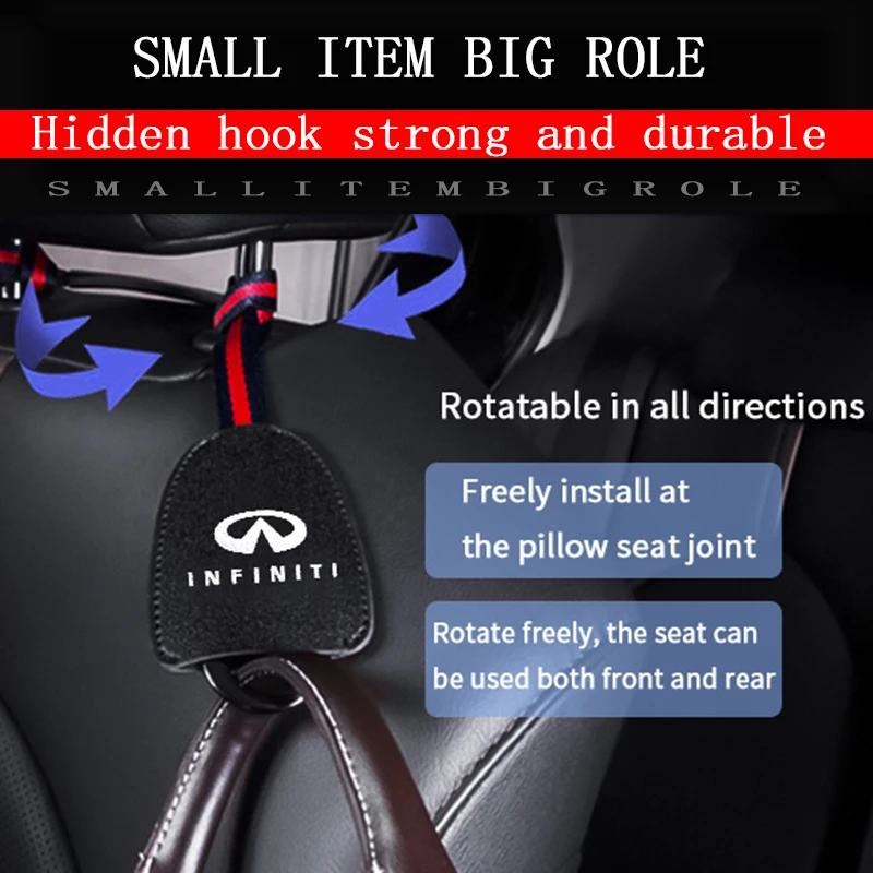 

Auto Accessories Exquisite High Quality Metal Leather Car Hook with Car Logo for Infiniti- Q50 Q60 Q70 QX30 QX50 QX60 QX80 ESQ