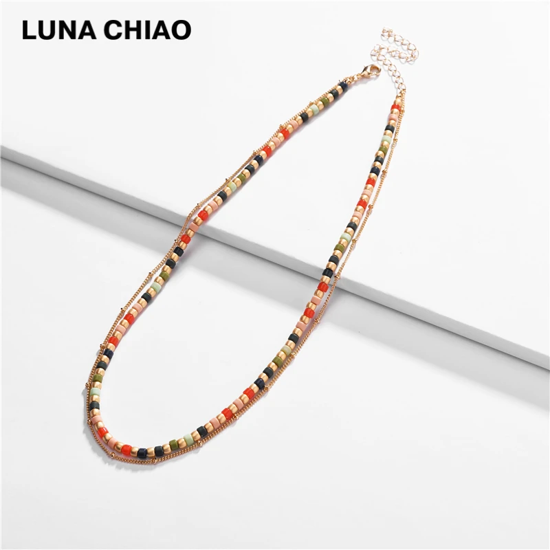 LUNA CHIAO модное ювелирное Радужное ожерелье из бисера Двухслойное s для женщин |