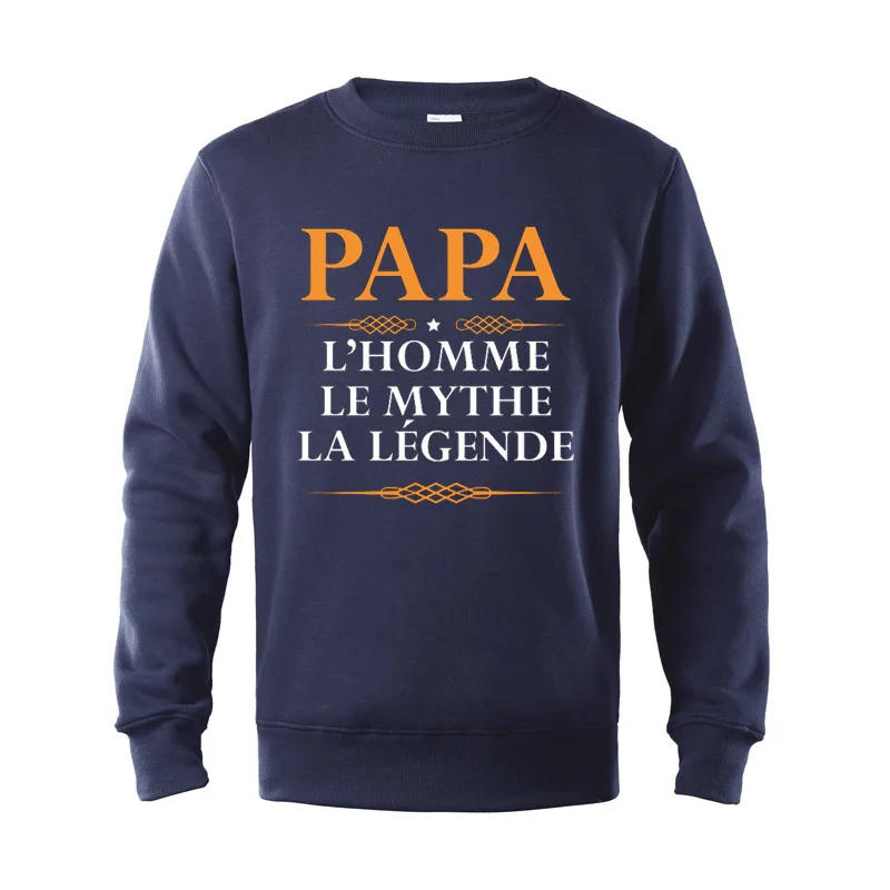 Зимние Модные свитшоты для мужчин PAPA L' HOMME LE MYTHE LA LEGENDE, худи, подарок для папы, хлопковая флисовая толстовка с капюшоном, Толстовка для мужчин - Цвет: Navy blue