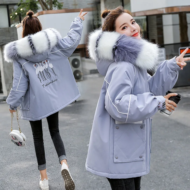 

Large Fur Collar down Jacket Cotton-padded Clothes Women's 2019 Winter New Style Korean-style Loose-Fit Mid-length Cotton Overco