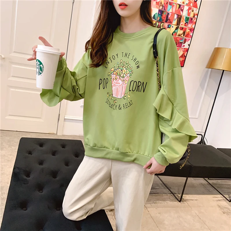 Большие размеры, уличная одежда sudaderas mujer, негабаритная Женская одежда, милый Свитшот kawaii, свободный принт, Флисовые женские K0306
