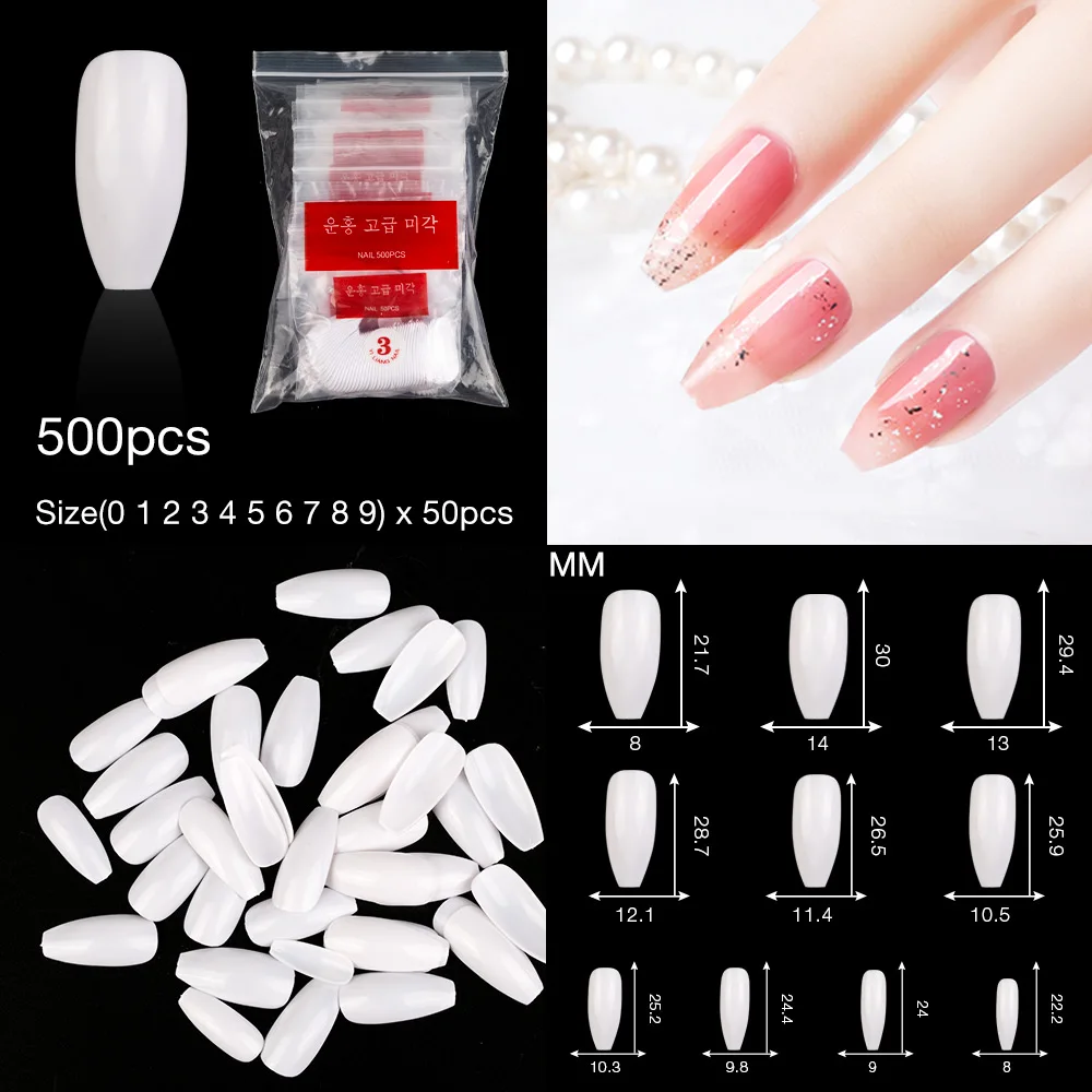full cover white 600/500/100 шт белый прозрачный французский Ложные акриловый Фрезер для ногтей cо шлифовальными советы полный/половина крышка советы гроб накладные ногти УФ гель-Маникюр накладные ногти советы - Цвет: full cover white