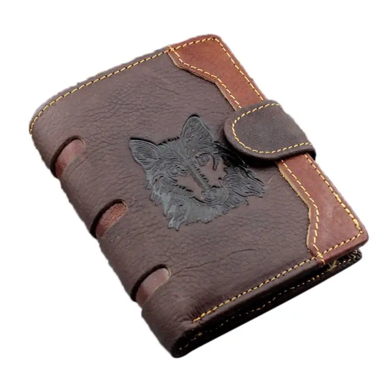 Мужской деловой кошелек из натуральной кожи с рисунком волка, карманный кредитный держатель для карт, двойной клатч