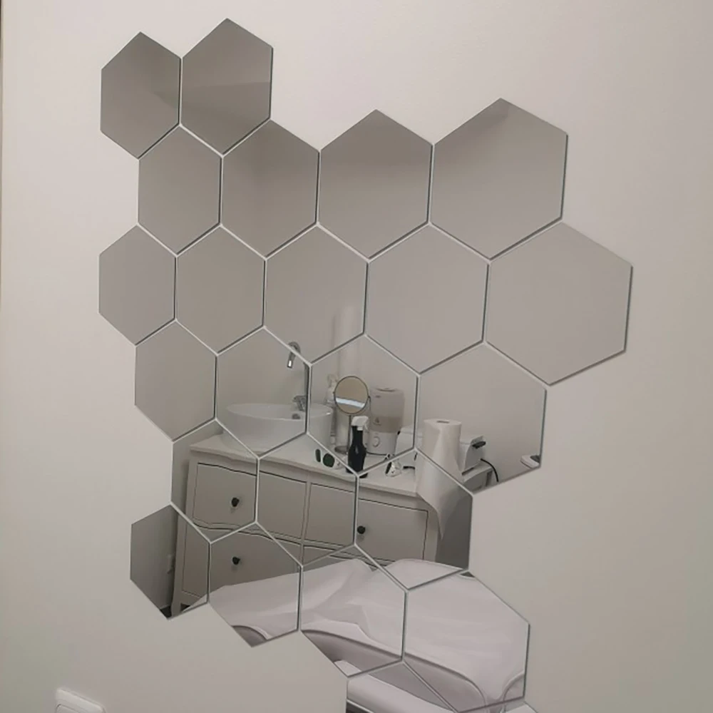 Geometric Hexagon Mirror Wall Sticker DIY Home Decor Enlarge Living Room Removable Safety 5 sizes 6/12PCs wall stickers