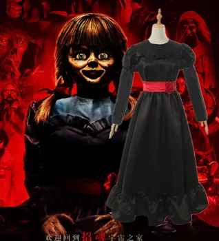 

movie Bride of Chucky ConjingDoll Annabelle dress Cosplay costume Halloween party Funny scary mask Annabelle wig costume