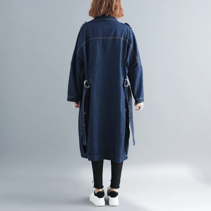Photo Shoot Limit 85 Yuan Korean-style Large Size Autumn Clothing Mid-length Denim Windbreaker Coat#9052