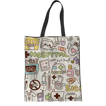 

Coloranimal Hot Sale Women's Shoulder Bags Hospital Nurse Printing Handbags Ladies Eco Reusable Large Canvas Shopping Bags