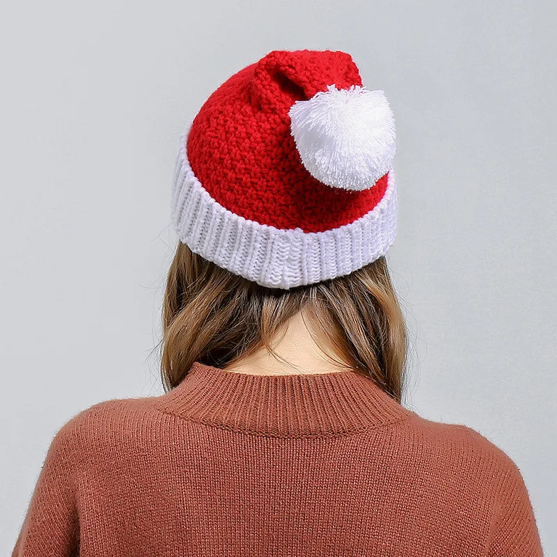 Winter Christmas Hat Knitted Red Warm Woolen Cap Santa's Hats For Home Office Bar Christmas Party Decoration