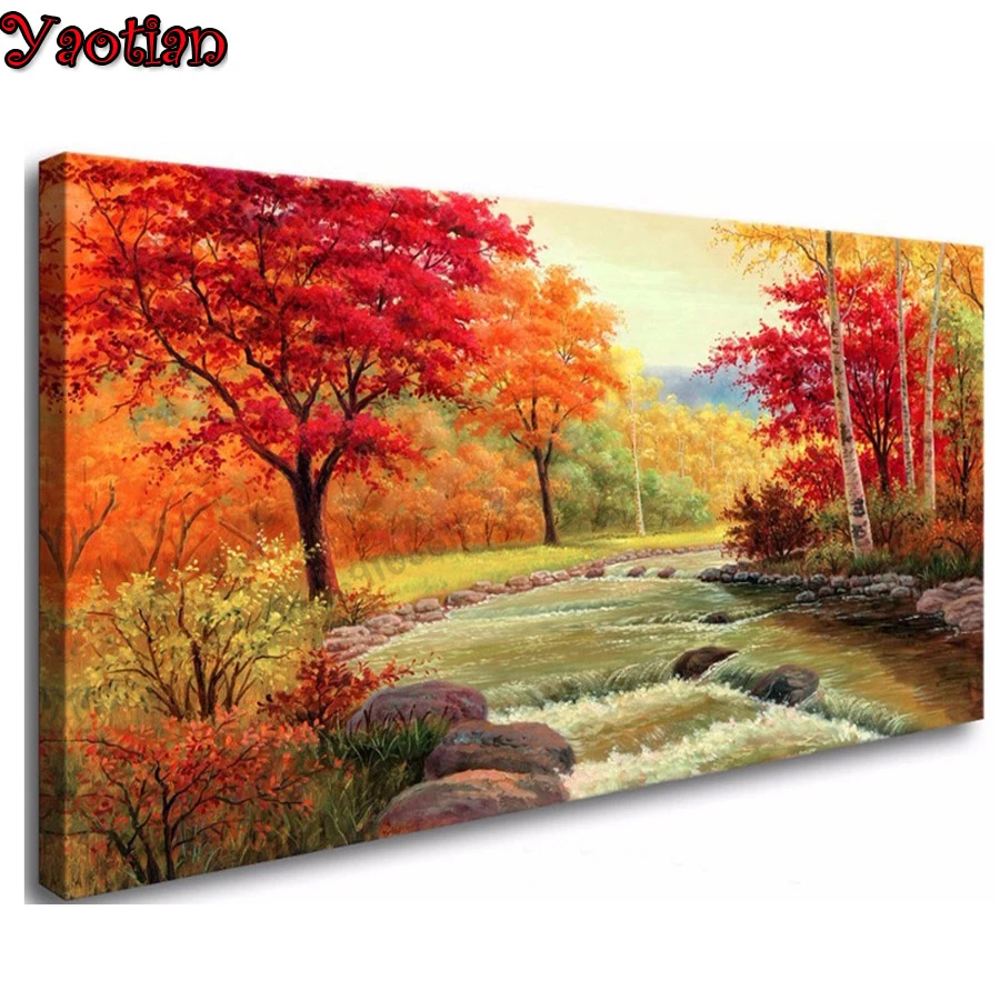 5d Diy Diamond Painting Autumn Forest Landscape River Wall Art Diamant Painting Cross Stitch Mosaic Embroidery Diamond Art Diamond Painting Cross Stitch Aliexpress