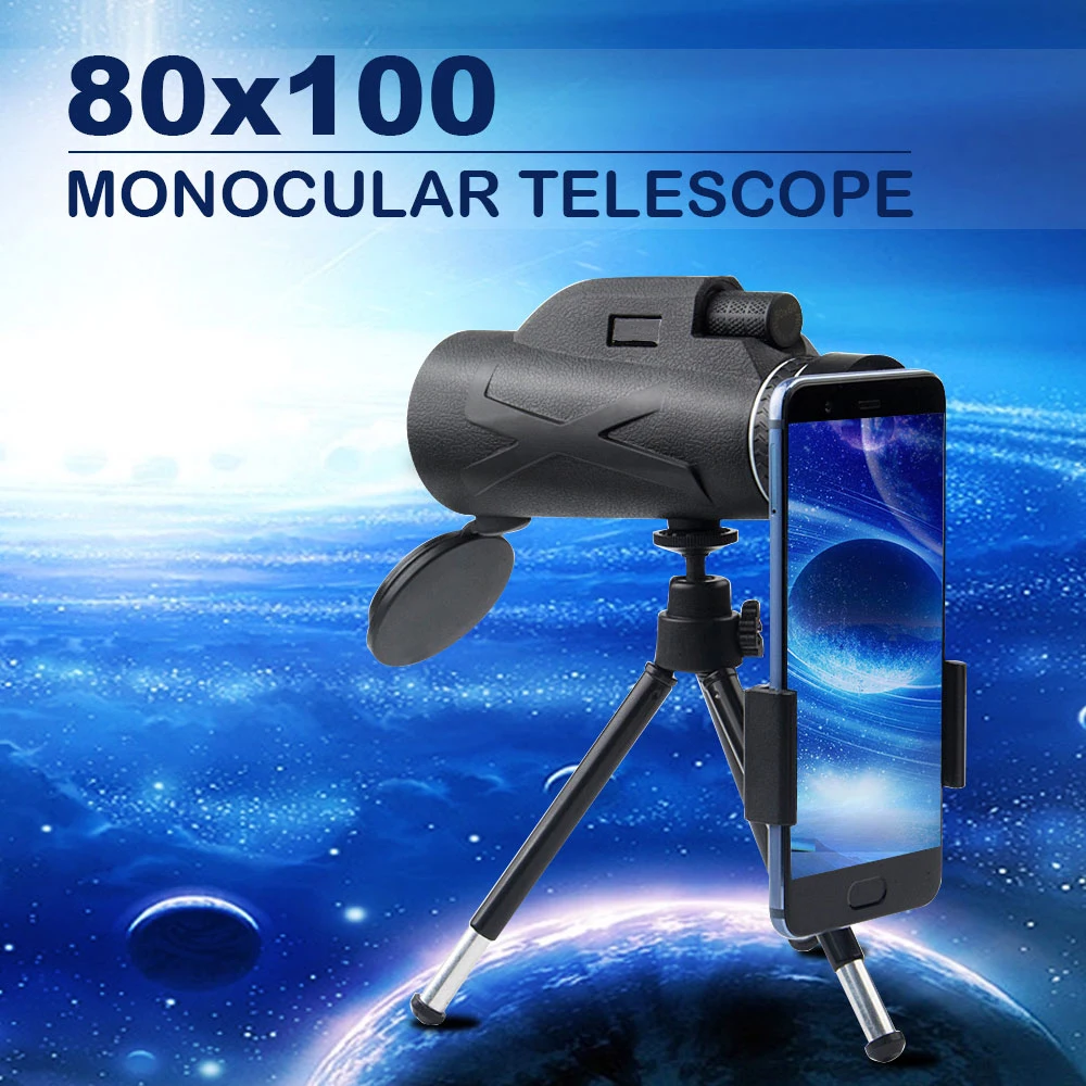 3 вида стилей 80X100 монокулярный зум портативный Призма BAK4 оптический телескоп с зажимом для телефона со штативом для охоты кемпинга Зрительная труба