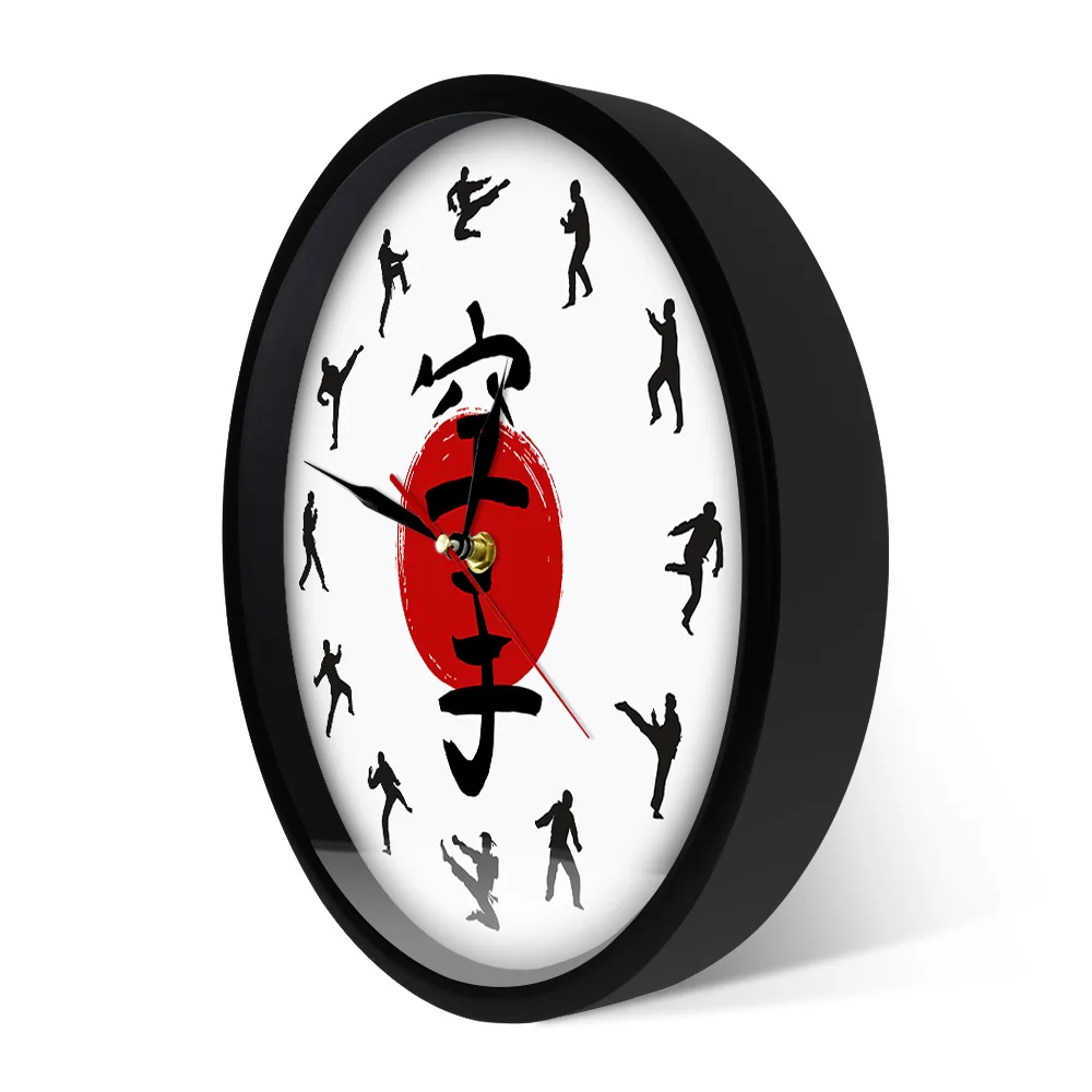 Fistfight Karate Wall Decor Hanging Silent Wall Watch Japanese Martial Arts Karate Silhouettes Living Room Decorative Wall Clock Just6F